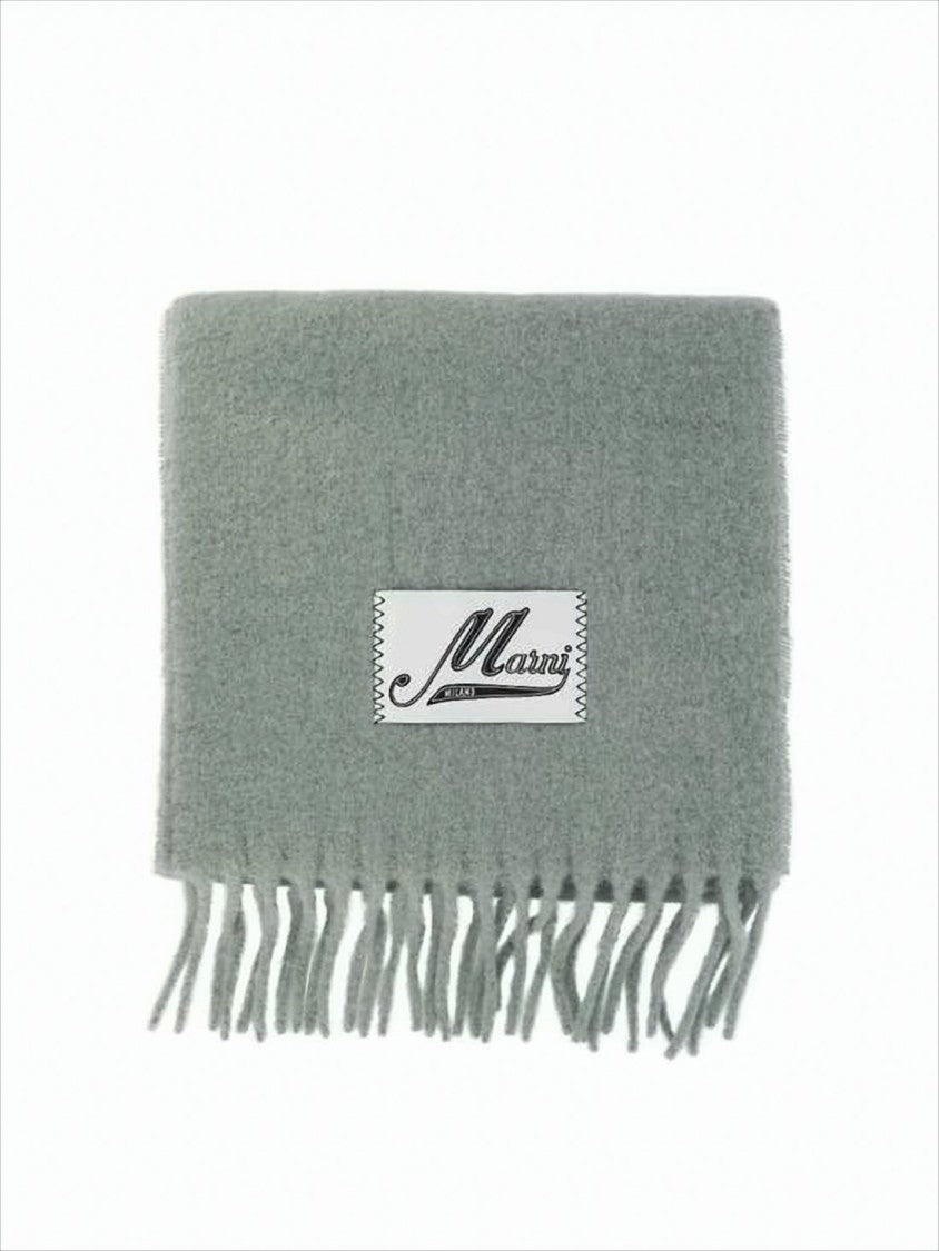Marni Textured Grey Alpaca-Blend Scarf With Fringed Edges