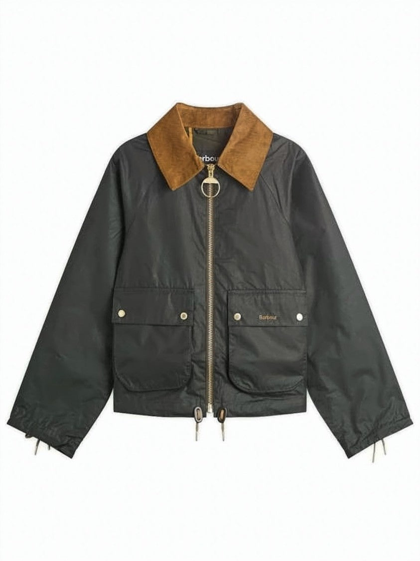 Barbour Cropped Utility Jacket With Corduroy Collar And Flap Pockets