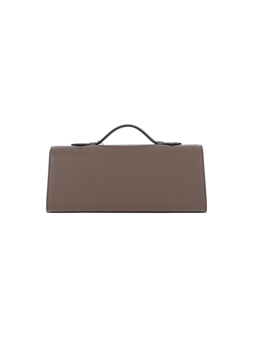 Savette Taupe Symmetry Slim Calfskin Clutch