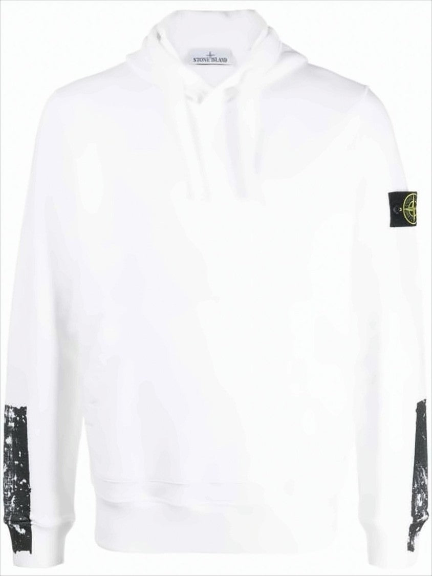 Stone Island White Hoodie With Paint-Splatter Details