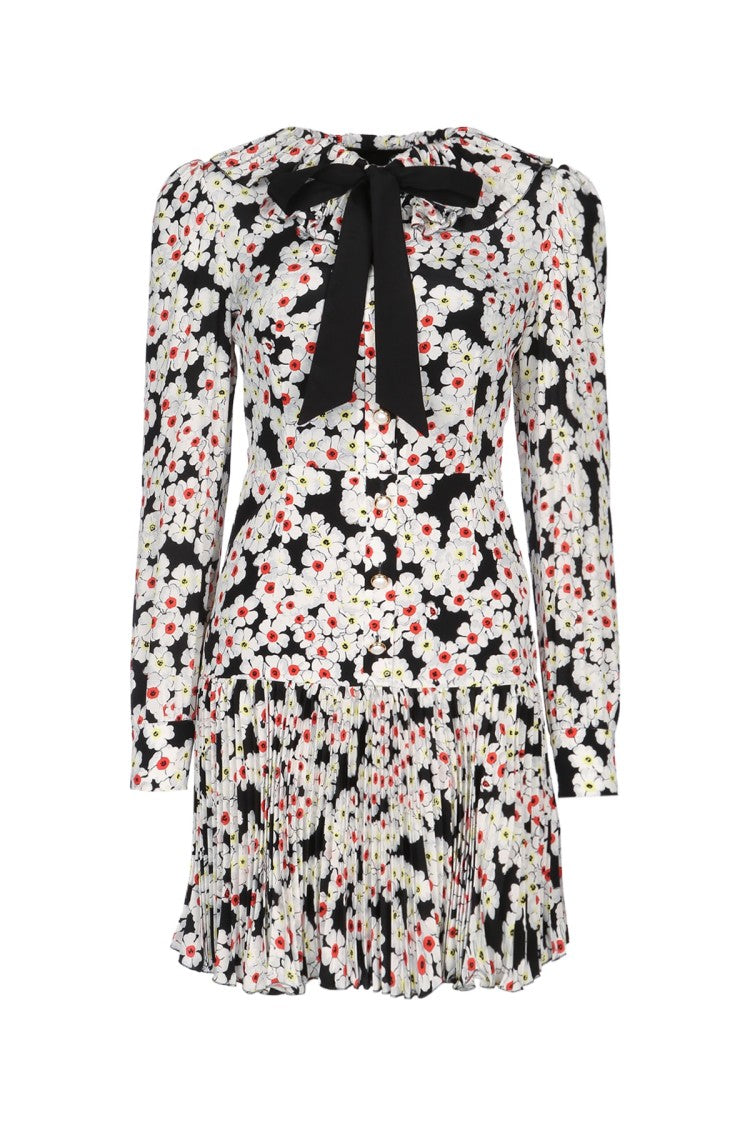 Alessandra Rich Long-Sleeve Mini Dress With Pleated Skirt