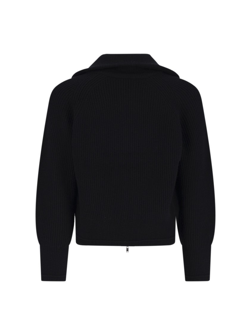Entire Studios Black Blimp Oversized-Collar Wool Zip Cardigan