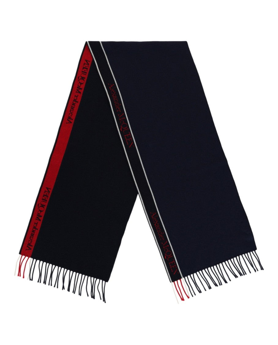 Alexander Mcqueen Selvedge Wool Scarf With Fringed Edges