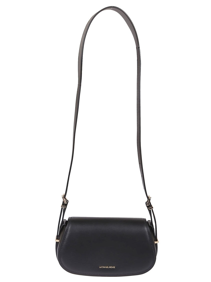 Michael Kors Lydia Curved Black Leather Shoulder Bag
