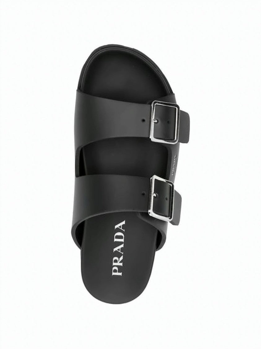 Prada Black Rubber Slide Sandals