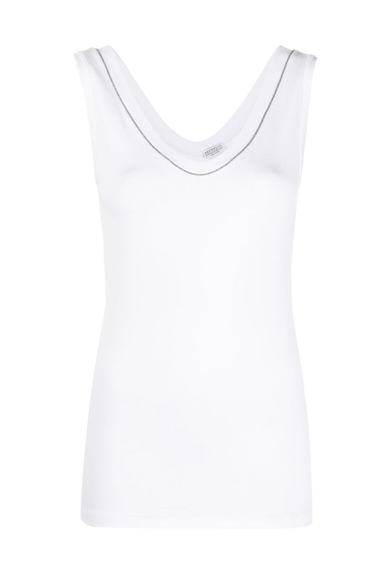 Brunello Cucinelli White V-Neck Tank Top