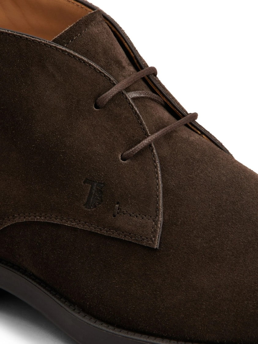 Tod's Rich Brown Suede Formal Ankle Boots With Lace-Up Design