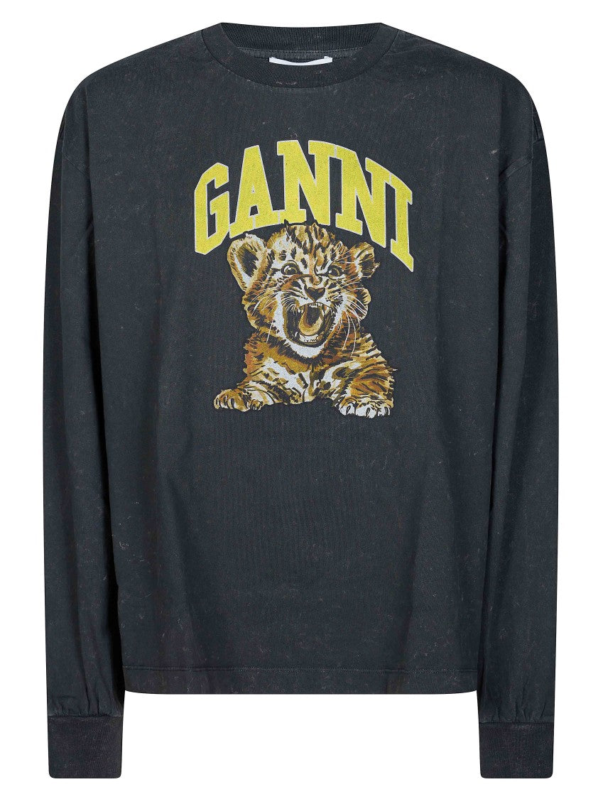 Ganni Relaxed Fit Black Graphic Long-Sleeve T-Shirt