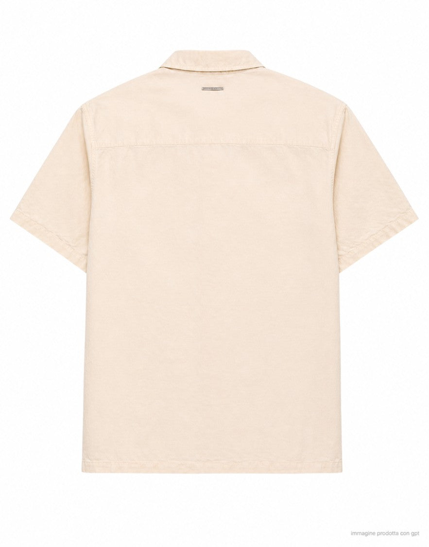 Origin Of Line White Loose Fit Twill Hemp Bowling Shirt