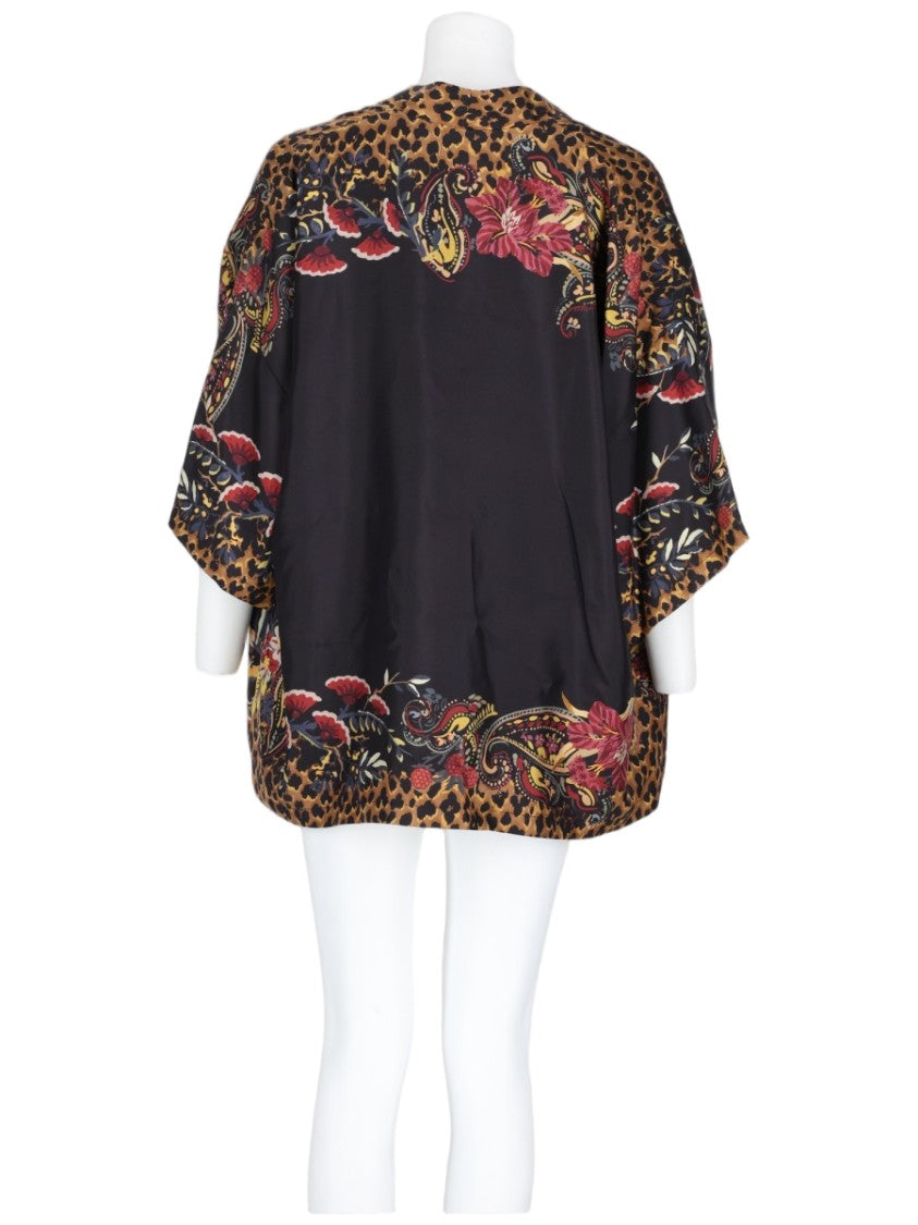 Etro Open-Front Leopard-Floral Silk Jacket