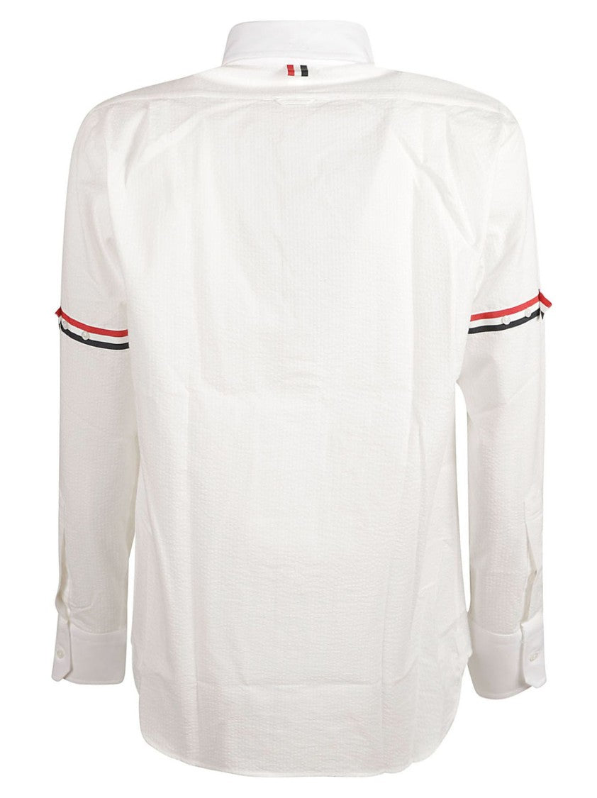 Thom Browne Long-Sleeve White Cotton Shirt With Tricolor Stripes