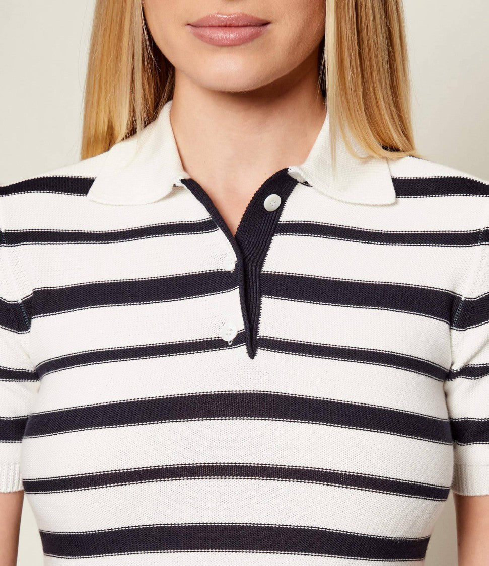 Max Mara Striped Short-Sleeved Knit Top With Classic Polo Collar