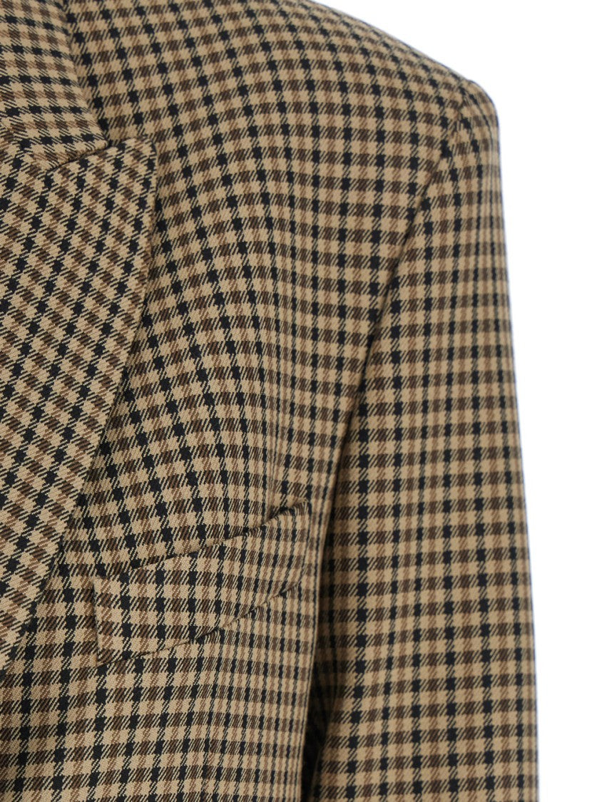 Plain Check Pattern Tailored Blazer With Notched Lapel