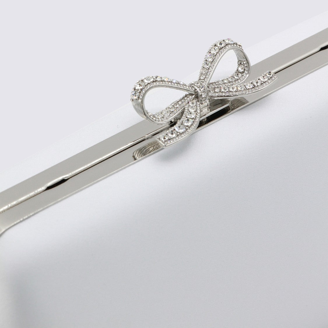 Self-Portrait Rectangular Satin Finish Clutch With Rhinestone Bow Clasp