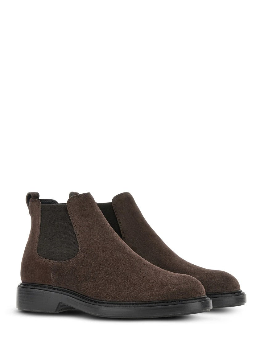 Hogan Brown Suede Chelsea Boots With Elastic Side Panels