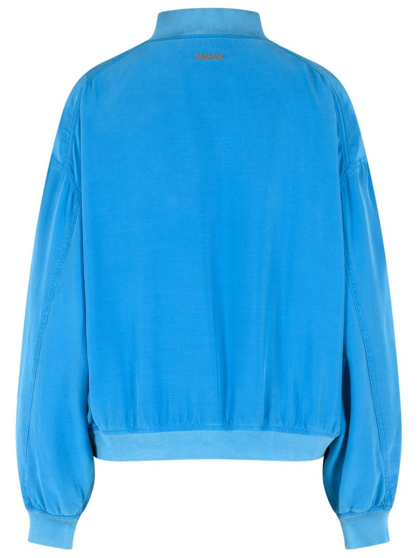 Versace Blouson With Zip In Light Blue Silk Poplin