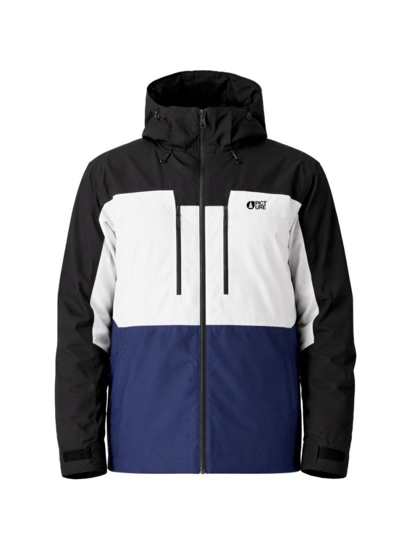 Picture Color-Block Casual Jacket With Adjustable Hood And Zippered Pockets