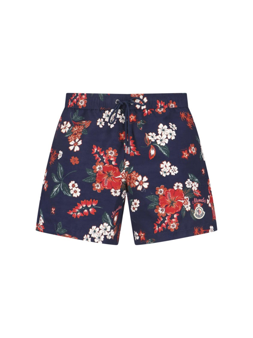 Moncler Blue All-Over Floral Pattern Swim Shorts