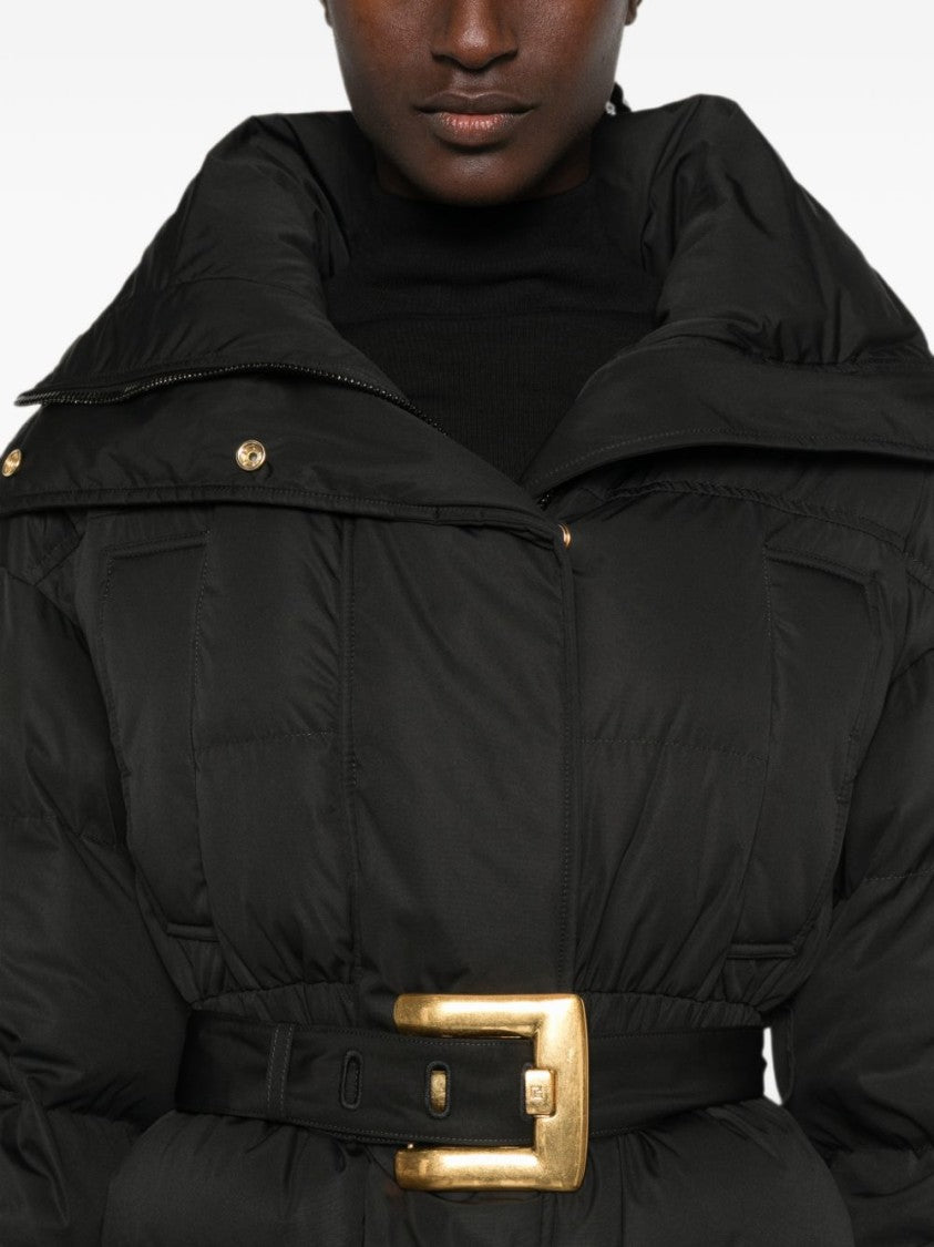 Balmain Quilted Down Coat With High Neck