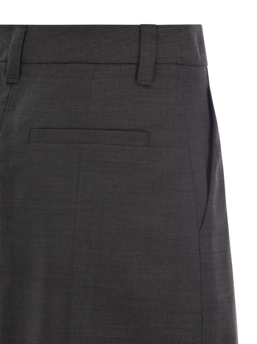 Brunello Cucinelli Sartorial Long Skirt In Virgin Wool Canvas