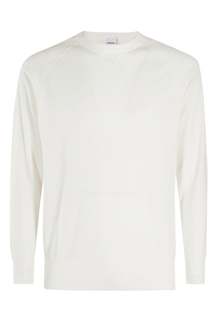 Aspesi Crew Neck Cotton Sweater With Ribbed Trim