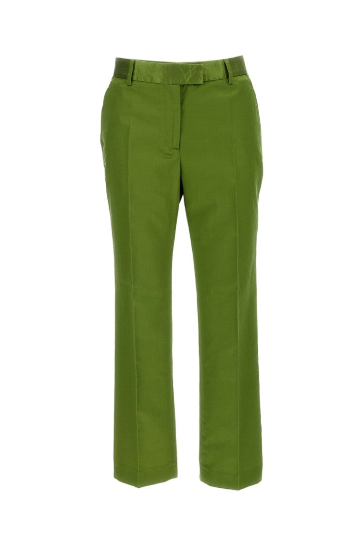 Alberto Biani Green Straight Leg Silk-Cotton Formal Pants