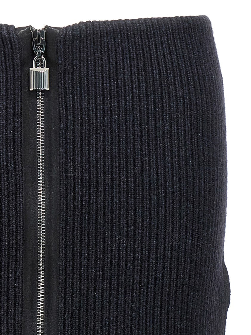 Tom Ford Ribbed Knitted Compact Wool Skirt With Zipper Closure