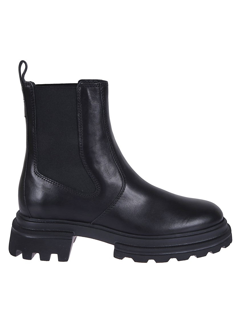 Hogan Black Leather Chelsea Boots With Elastic Panels