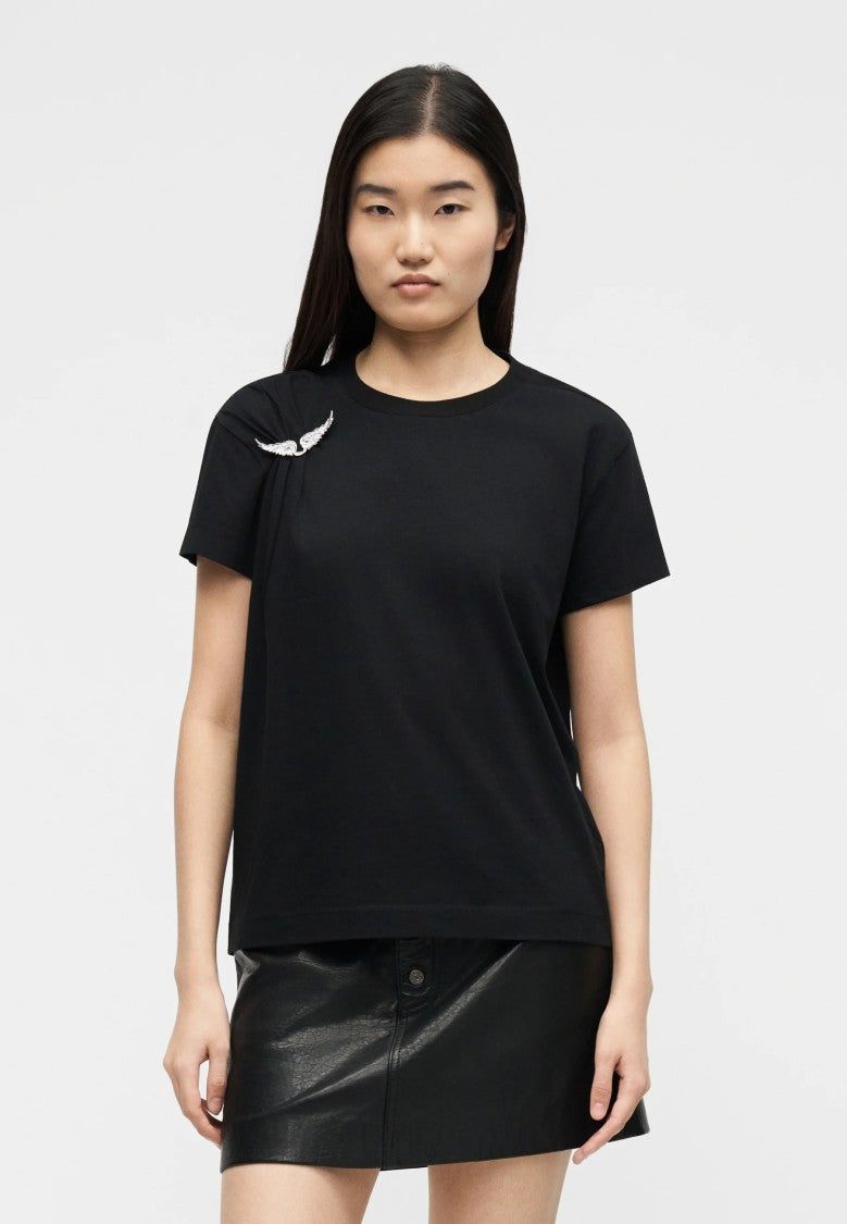 Zadig & Voltaire Short-Sleeved T-Shirt With Silver Wing Brooch Detail