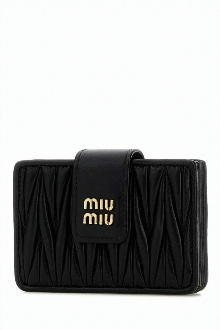 Miu Miu Ruched Texture Lambskin Leather Wallet With Flap Closure