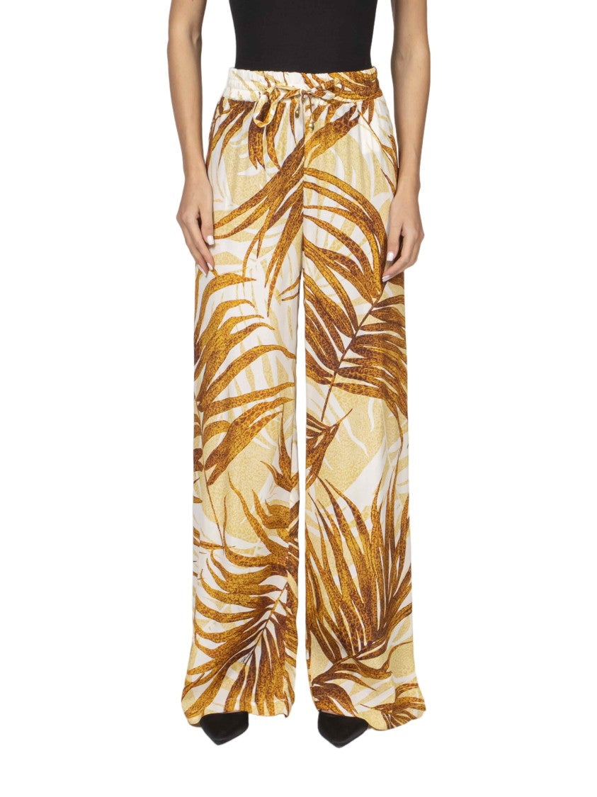 Just Cavalli Reg Tropical Leaf Wide-Leg Pants
