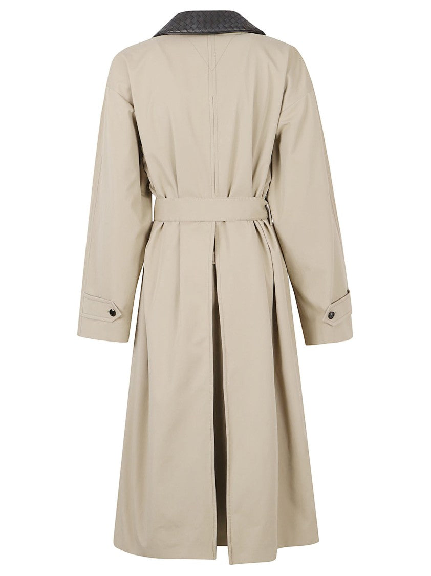 Bottega Veneta Knee-Length Trench Coat With Textured Collar And Belted Waist