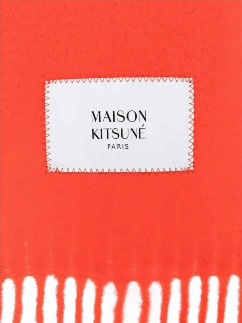 Maison Kitsuné Rectangular Red Scarf With Fringed Edges