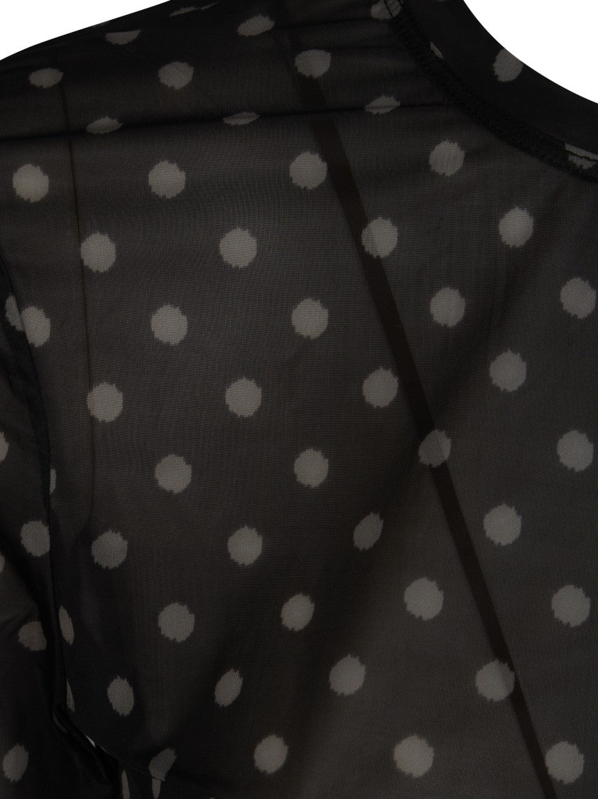Ganni Polka Dot Sheer Ruched T-Shirt