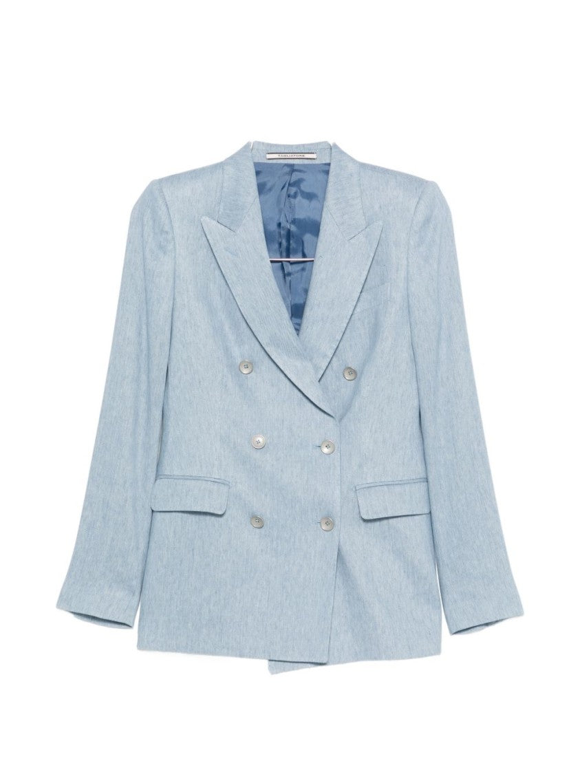 Tagliatore Double-Breasted Sky Blue Jacket With Notched Lapels