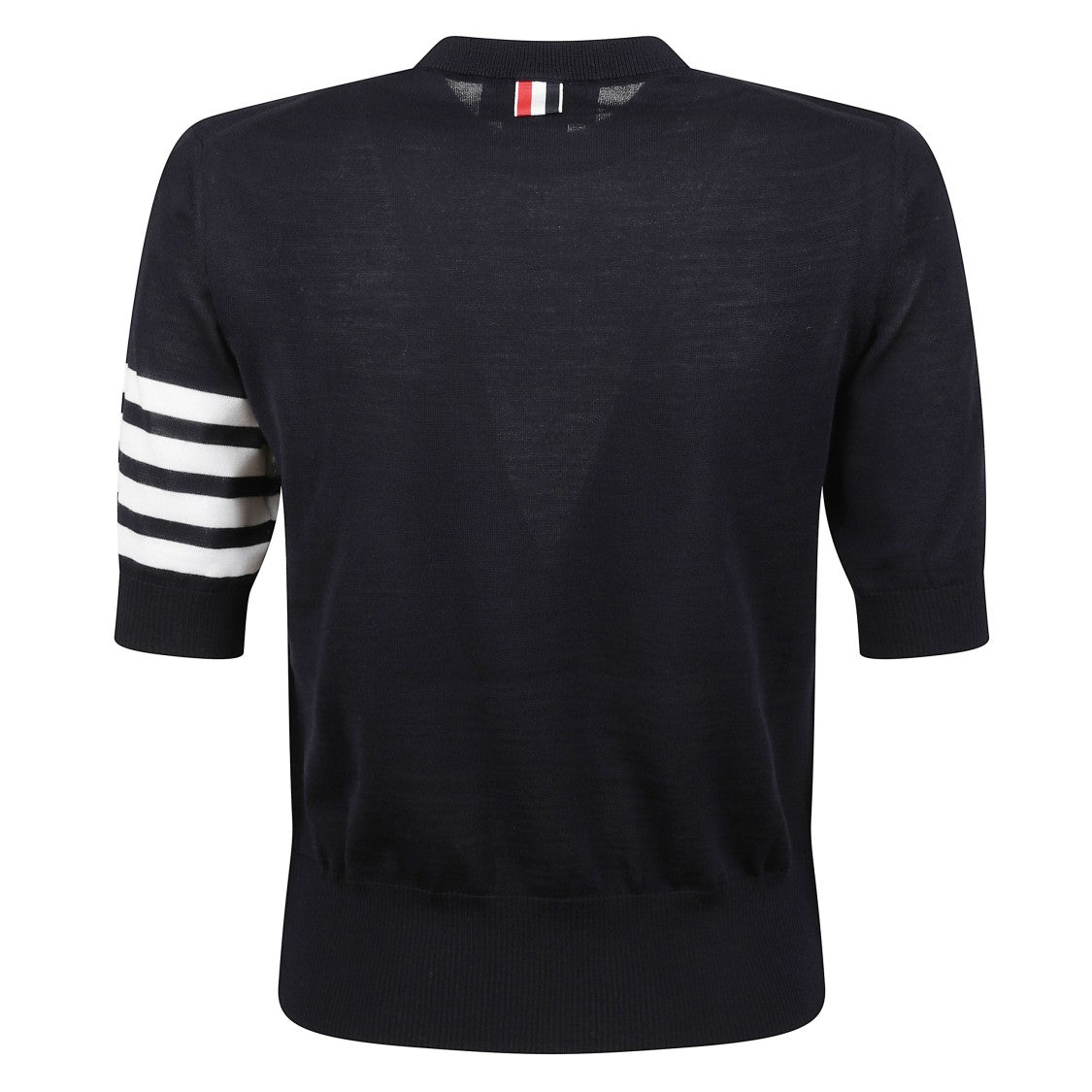 Thom Browne Short-Sleeve Crewneck Sweater With Four-Bar Detail