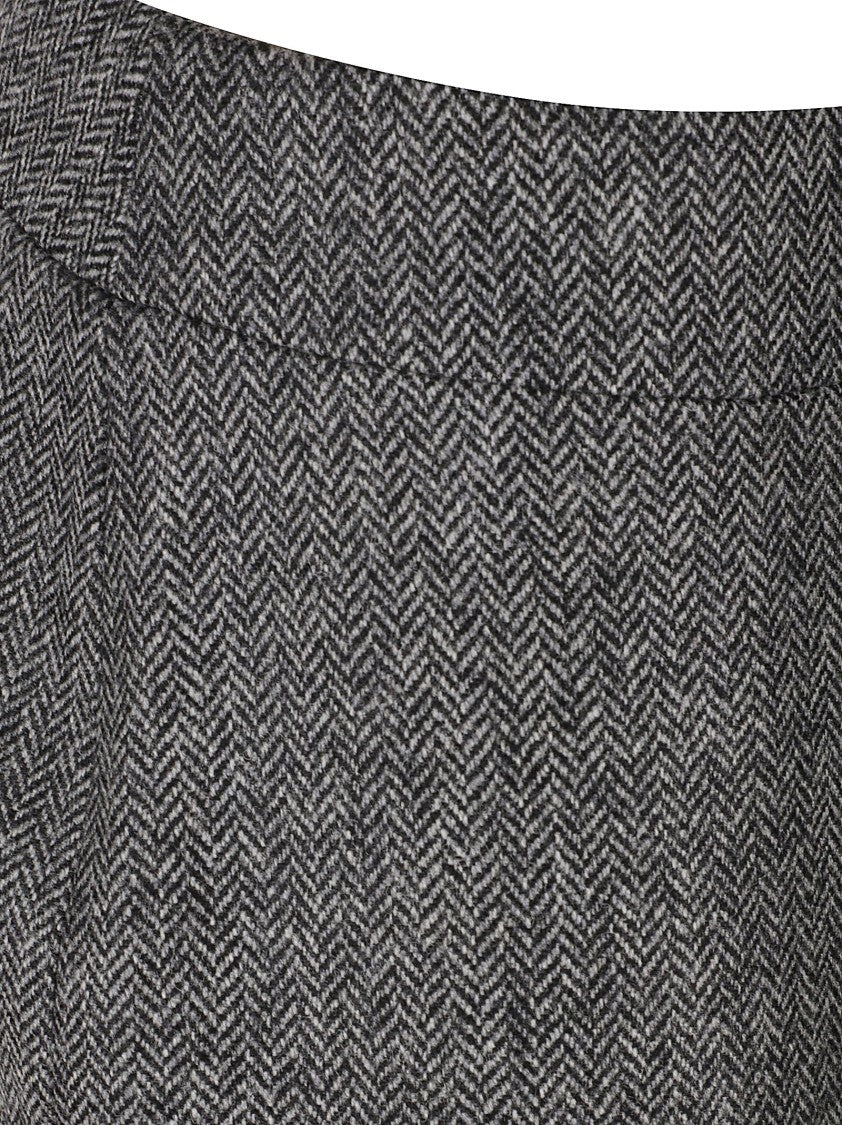 Sa Su Phi Grey Herringbone Midi Skirt With Front Slit