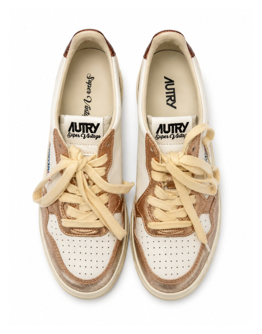 Autry White Leather Metallic Super Vintage Sneakers