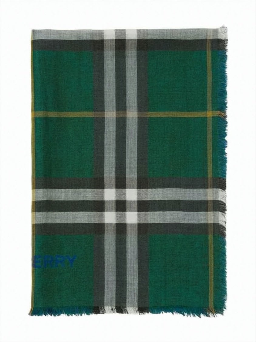 Burberry Plaid Square Scarf With Fringed Edges