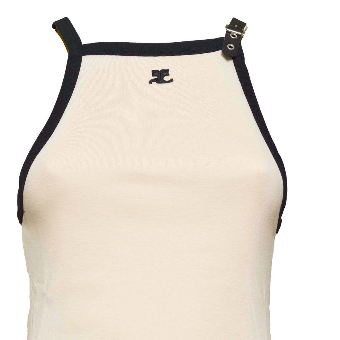Courrèges Beige Cotton Buckle Tank Top With Contrast Trim
