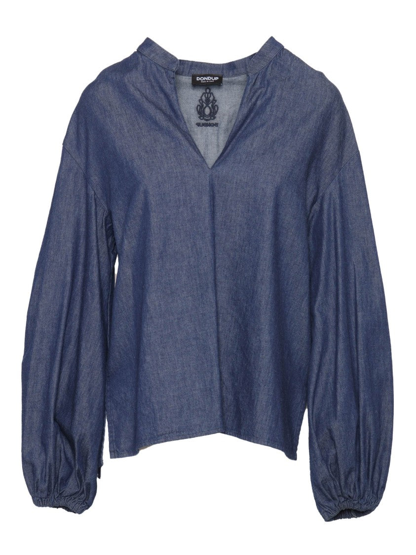 Dondup Relaxed Fit Denim Top With Deep V-Neckline