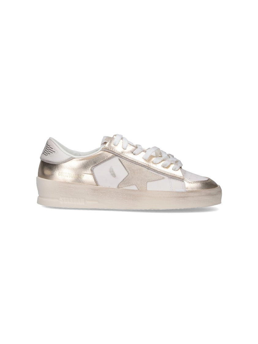 Golden Goose White Stardan Calf Leather Round-Toe Sneakers
