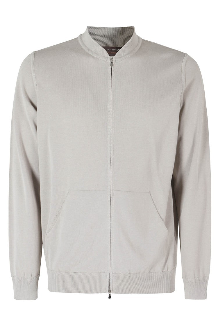 Filippo De Laurentiis Stone Bomber Ribbed-Trim Zip-Front Cotton Sweater