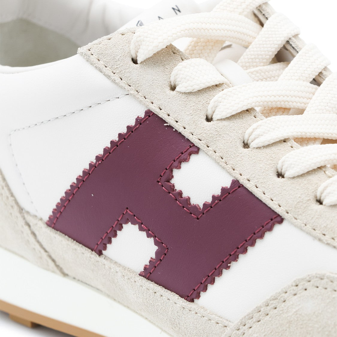 Hogan Light Beige Suede Sneakers With Bold Burgundy Accents