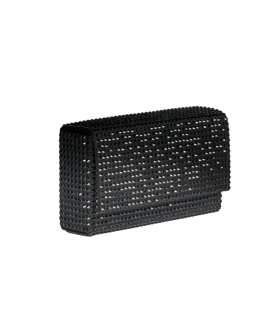 Amina Muaddi Crystal-Embellished Clutch With Detachable Metal Chain