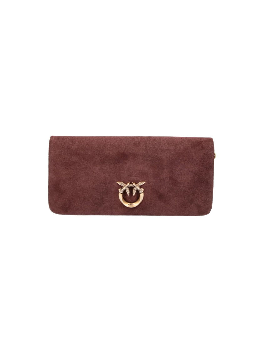 Pinko Brown Love Click Soft Horizontal Suede Shoulder Bag