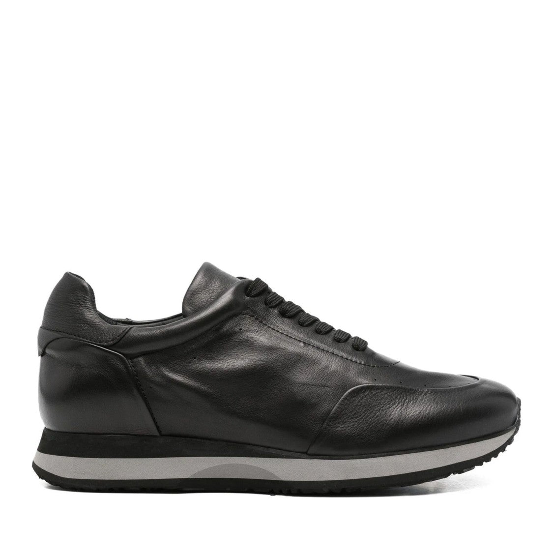 John Harrison Black Leather Wedge Sneakers