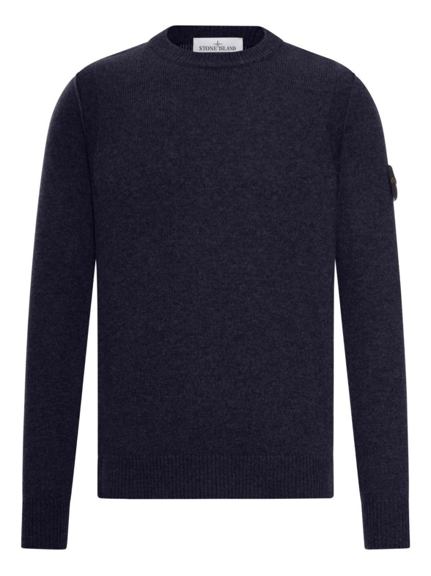 Stone Island Finely Knit Blue Sweater With Crew Neckline