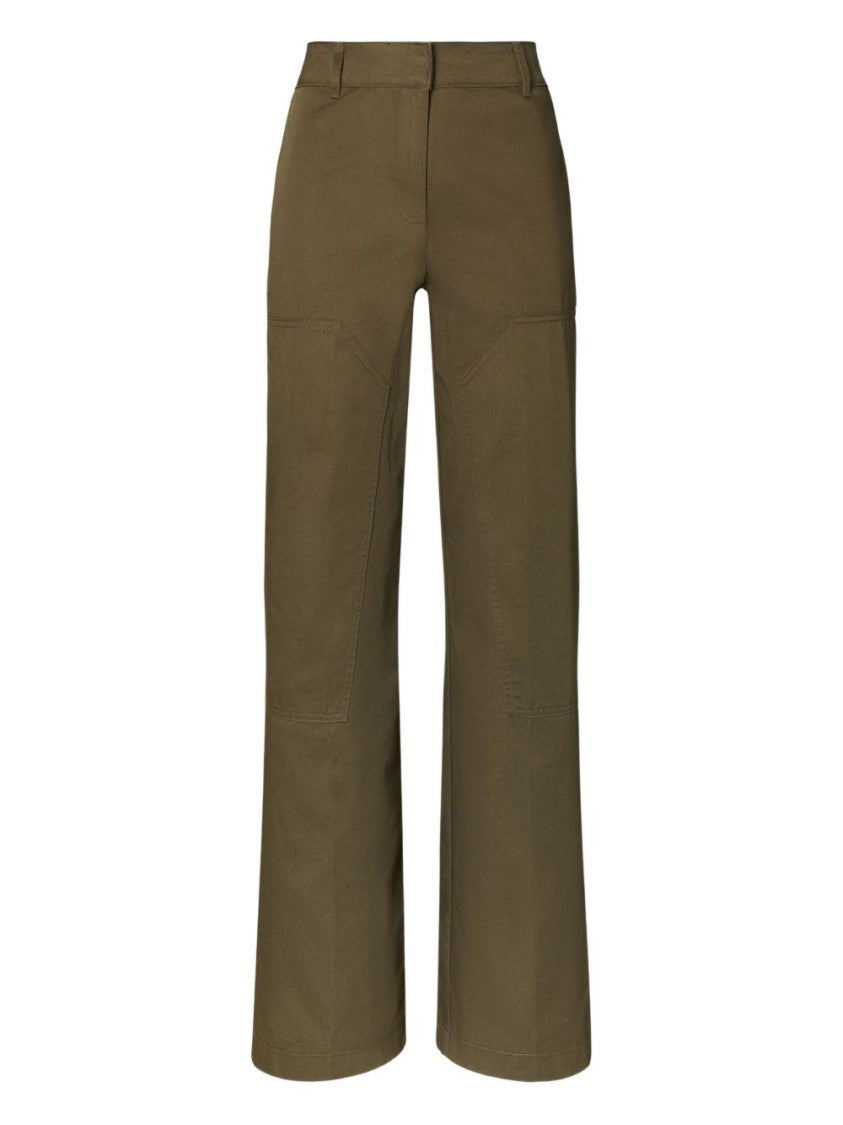 Tory Burch High-Waisted Green Cotton Pants With Structured Wide-Leg Silhouette
