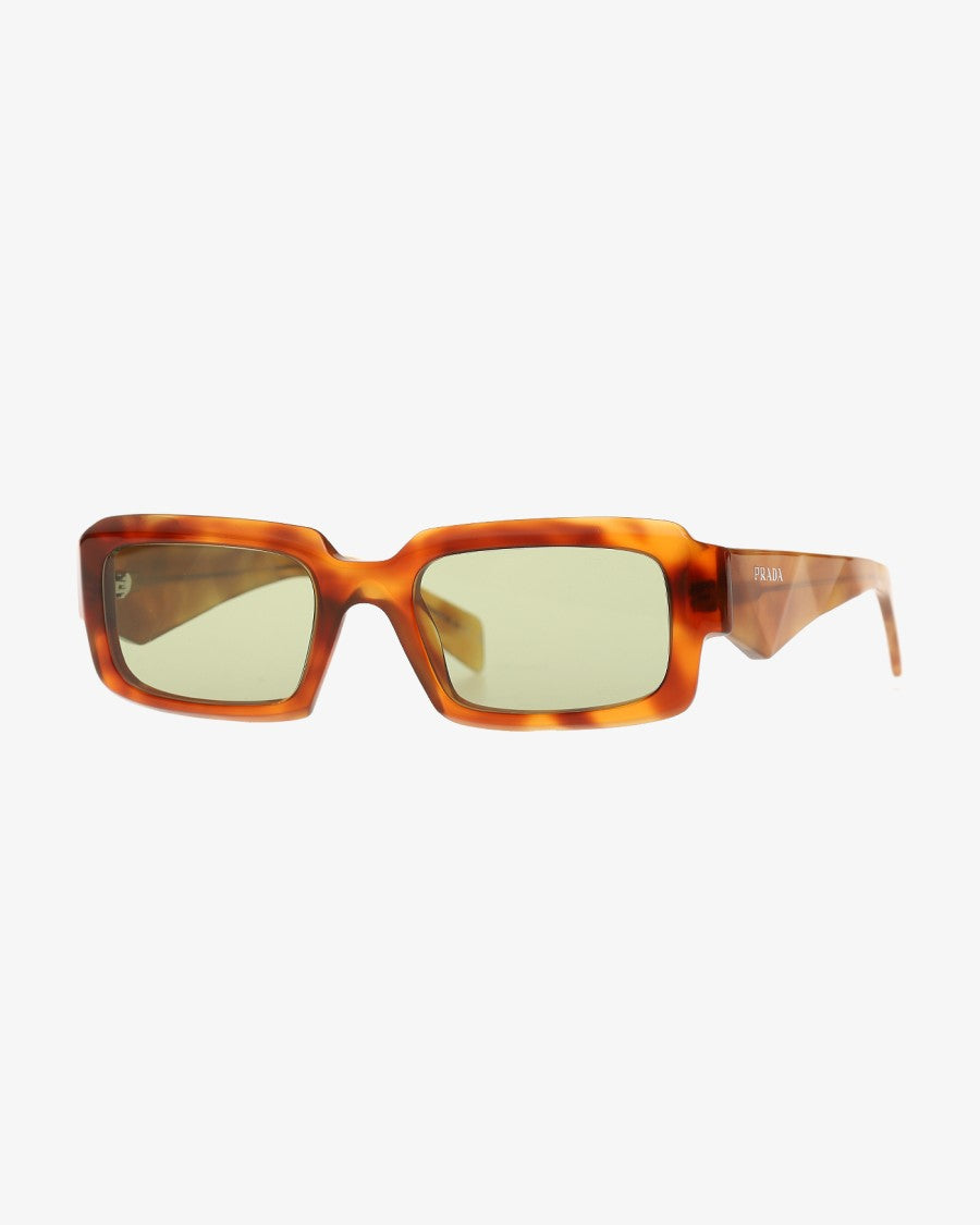 Prada Oversized Cognac Tortoise Sunglasses With Geometric Temples